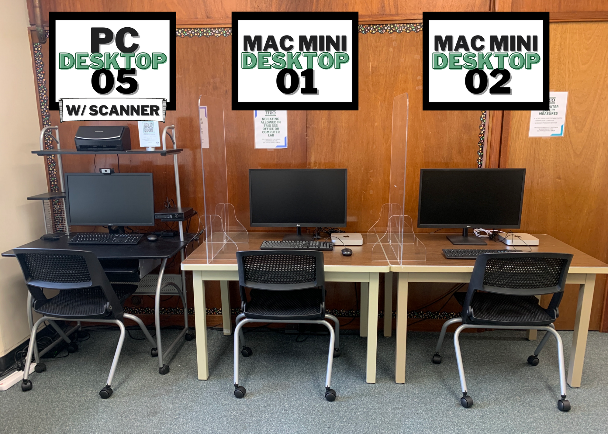 computer lab desktops 5 and mac mini 1-2