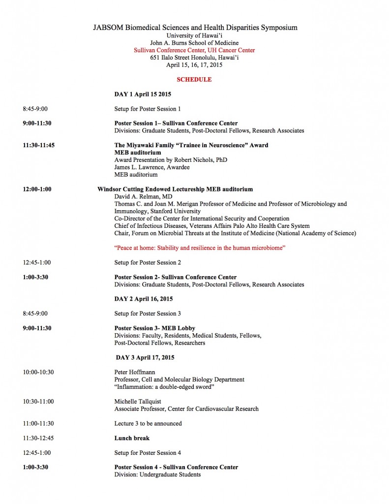 Symposium Schedule 2015