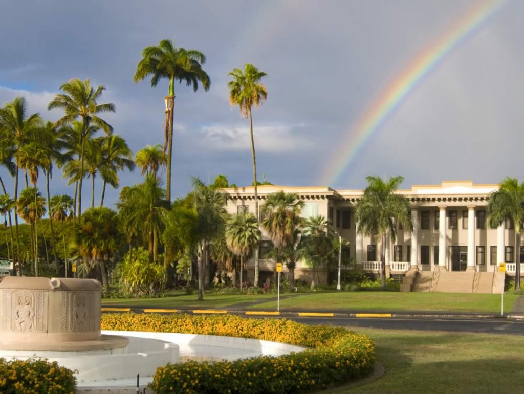 University of Hawaii Main Campus with rainbow in background