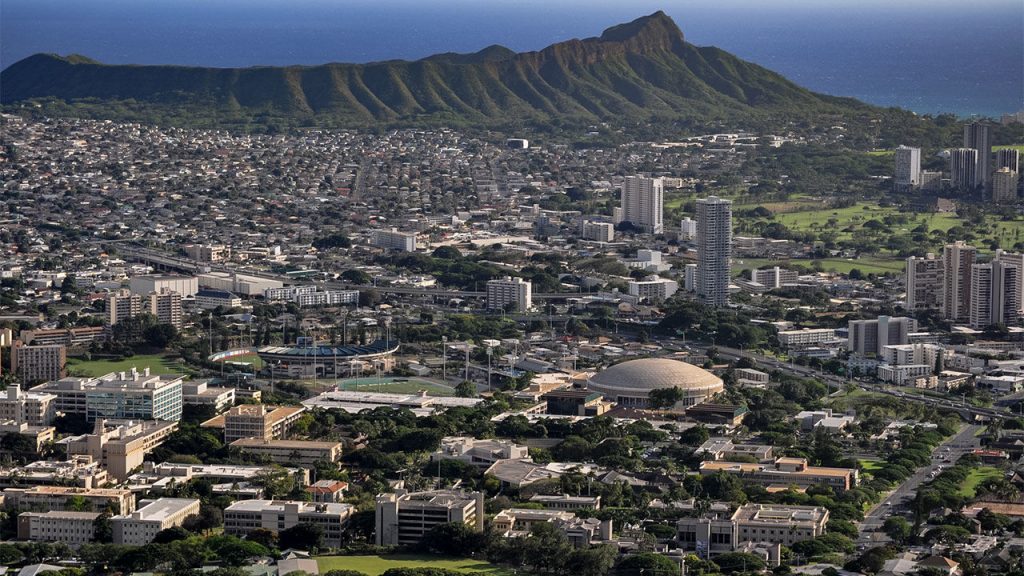 Birds eye view of University of Hawaii at Manoa Lower Campus