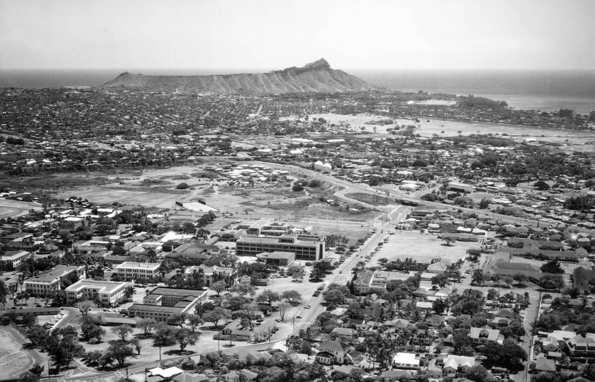 The University, as seen from the air in 1955