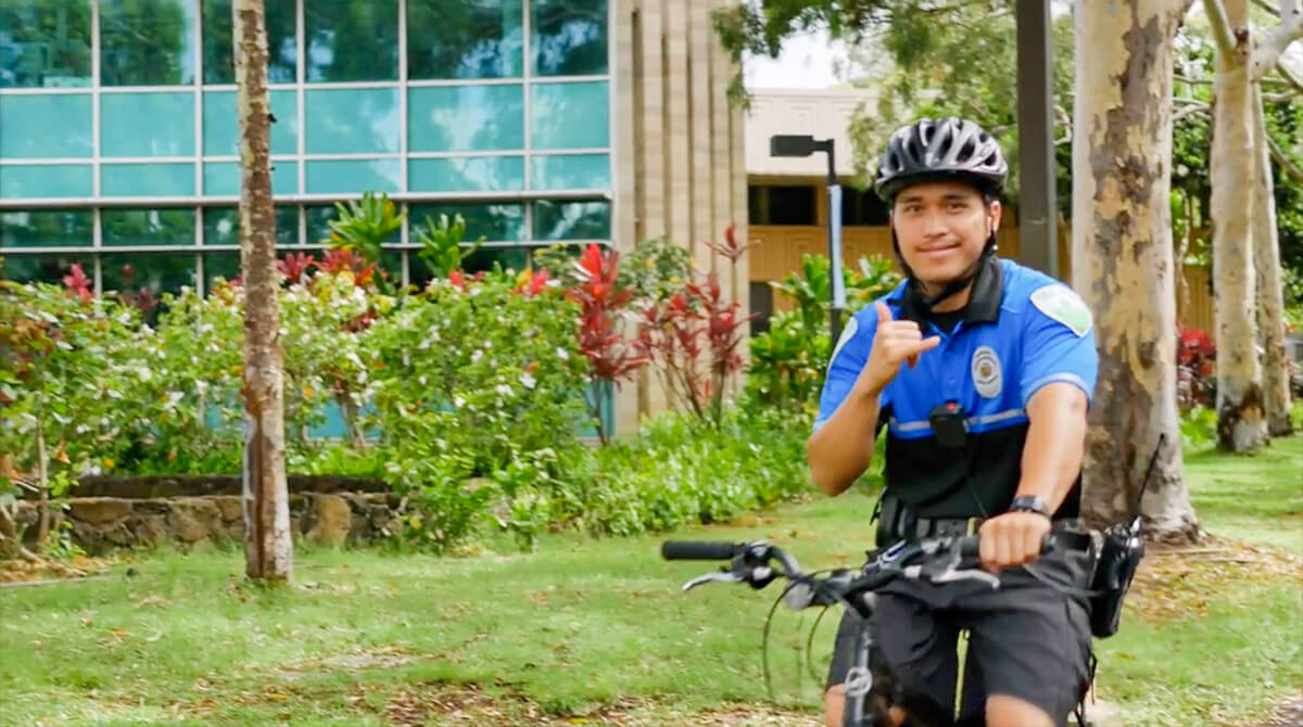 Safety officers patrol the campus 24 hours a day by vehicle and bike and on foot